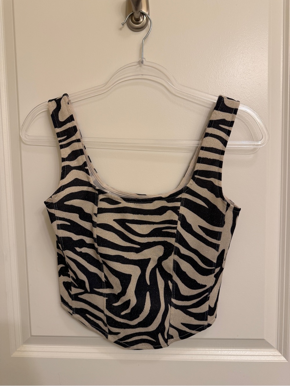 H&M Zebra-Print Scoop Crop Top in Black and Cream